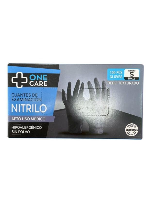 Guante  Nitrilo S, Negro  Hipoalergénico ONE CARE sin polvo