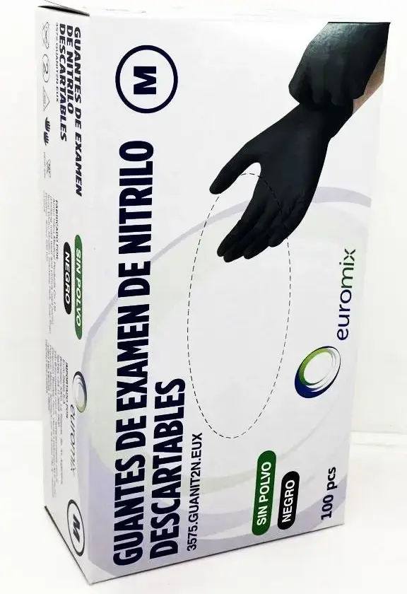 Guante de Nitrilo Negro, Euromix. Tam M