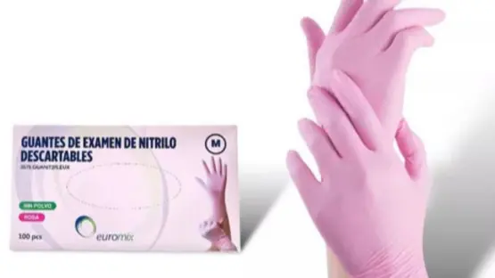 Guante de Nitrilo Rosa, Euromix. Tam M