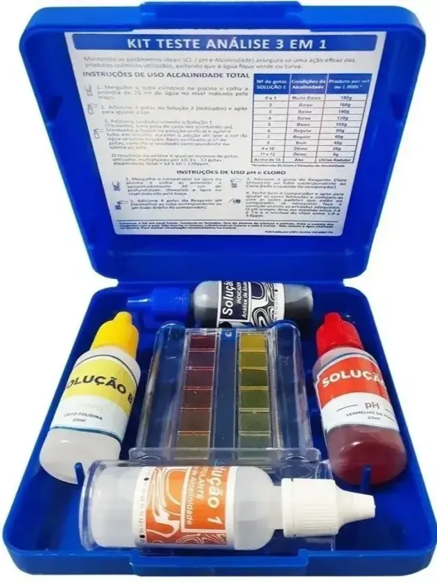 Kit Estojo Test Medidor 3 En 1 Para Agua Piscinas Cl/ph/alcalinidad