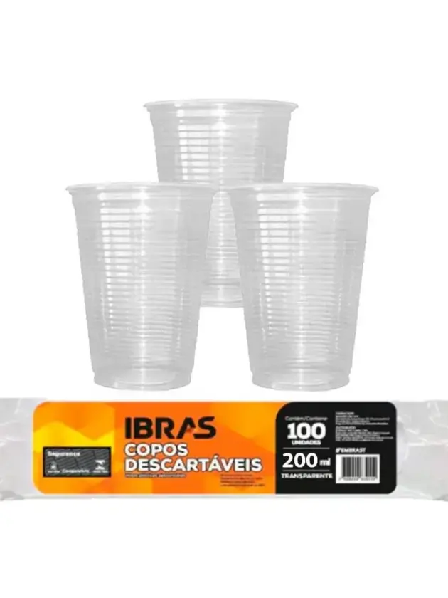 Vaso Plast. 200ml, descartable c/100 Unid.