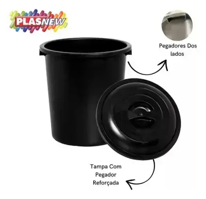 BASURERO PLASNEW NEGRO 53LT C/ TAPA PLASNEW