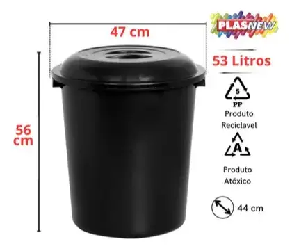 BASURERO PLASNEW NEGRO 53LT C/ TAPA PLASNEW - Imagen 2