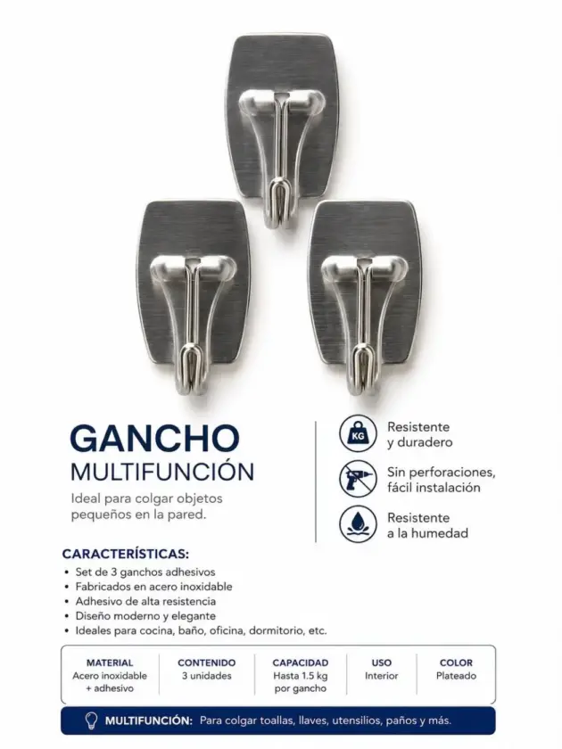 Ganchos Metálicos Adhesivados  – Set x3