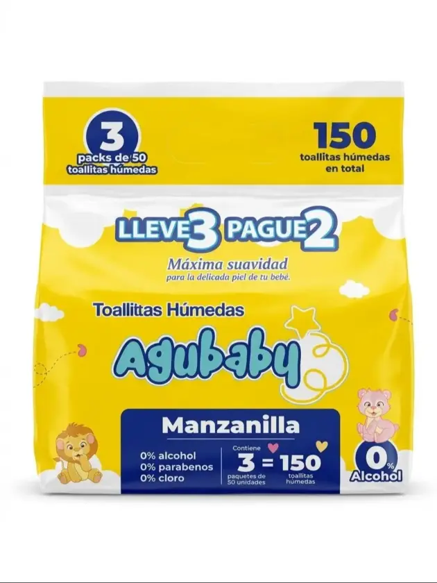 Toallitas húmedas Agubaby, Manzanilla pack 3uds