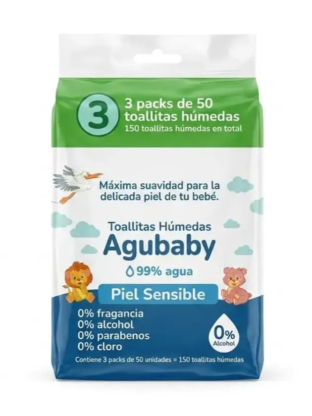 Toallitas húmedas Agubaby, piel sensible pack 3uds