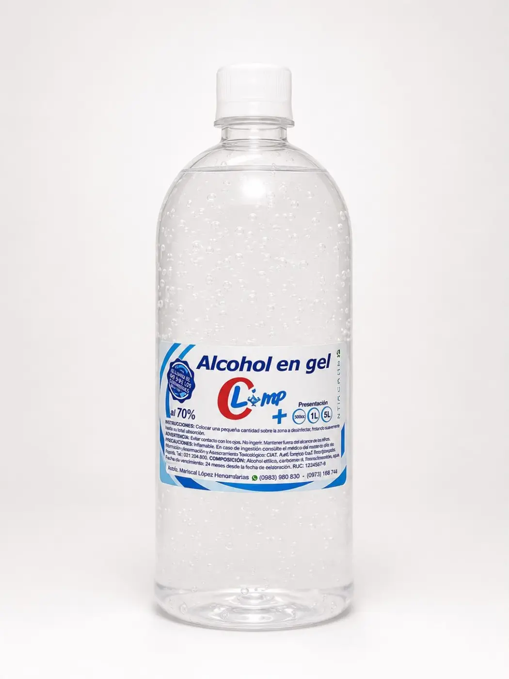 Alcohol en Gel al 70% de 1L. Climp
