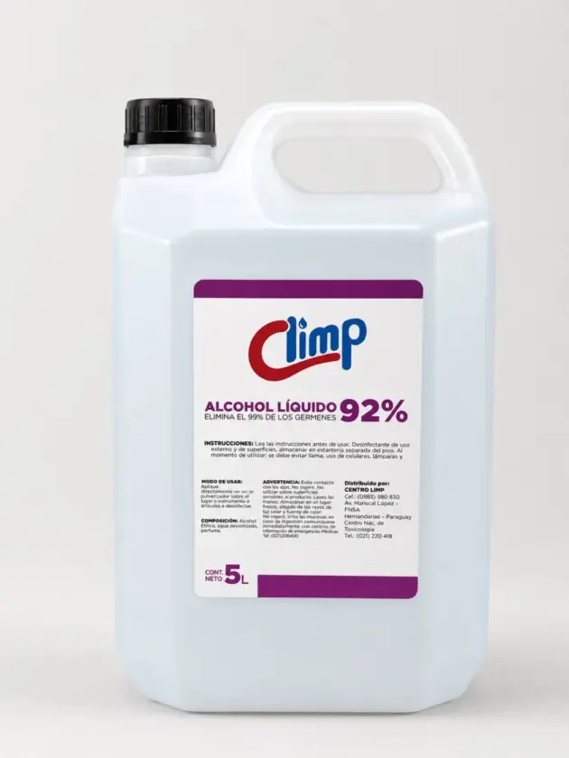 Alcohol liquido al 92%  5L. Climp