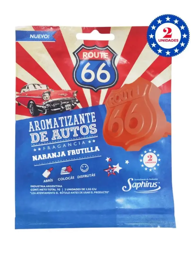 Perfume automotivo Route 66 Naranja Frutilla - 2 Unidades