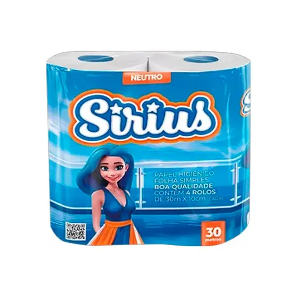 Papel Higiénico Sirius 4rll hoja simple, de 30mt