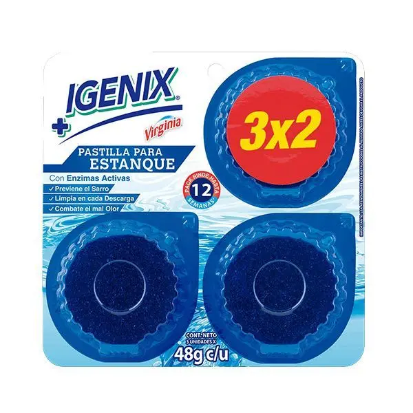 Pastillas para tanque de inodoro Igenix Azul 3X2
