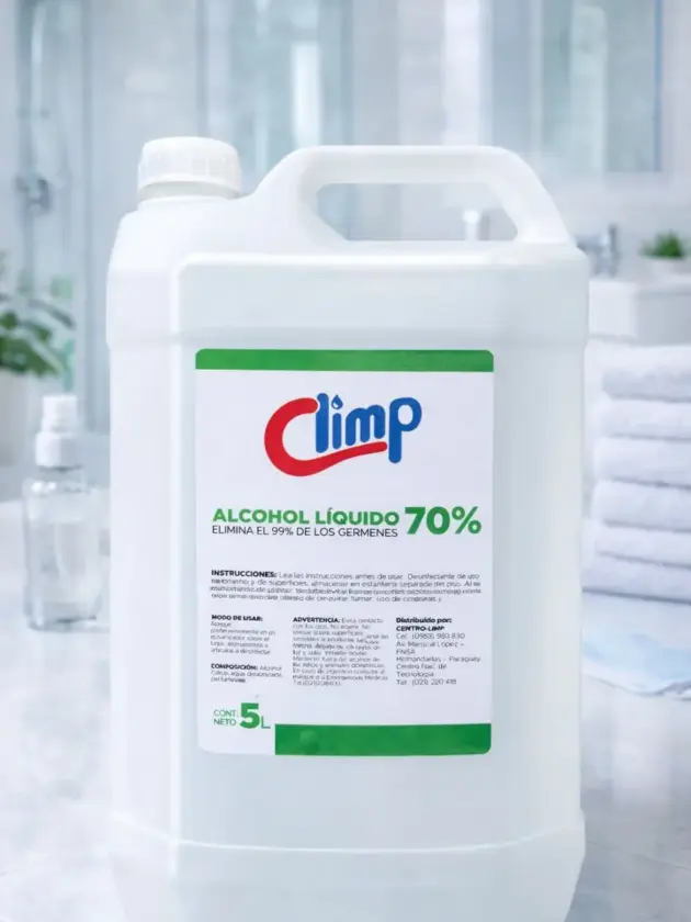 Alcohol Liquido al 70%, 5L.  Climp
