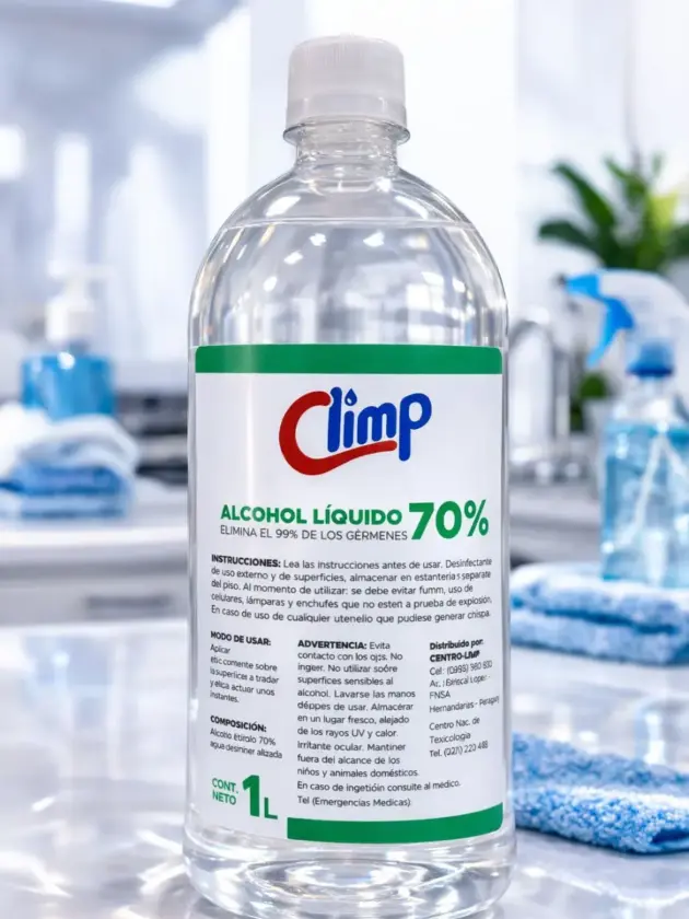 Alcohol Liquido al 70%, 1L.  Climp