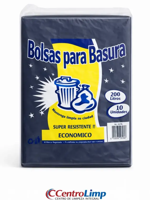 Bolsa de basura 200 L, negro cont. 10u.
